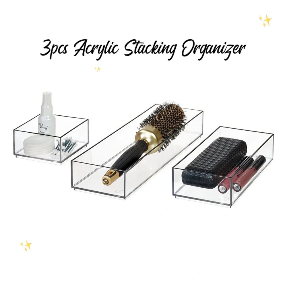 iDesign Onyx Acrylic Cosmetic Organizer Bundle Collection 3pcs Stack & Slide Bin